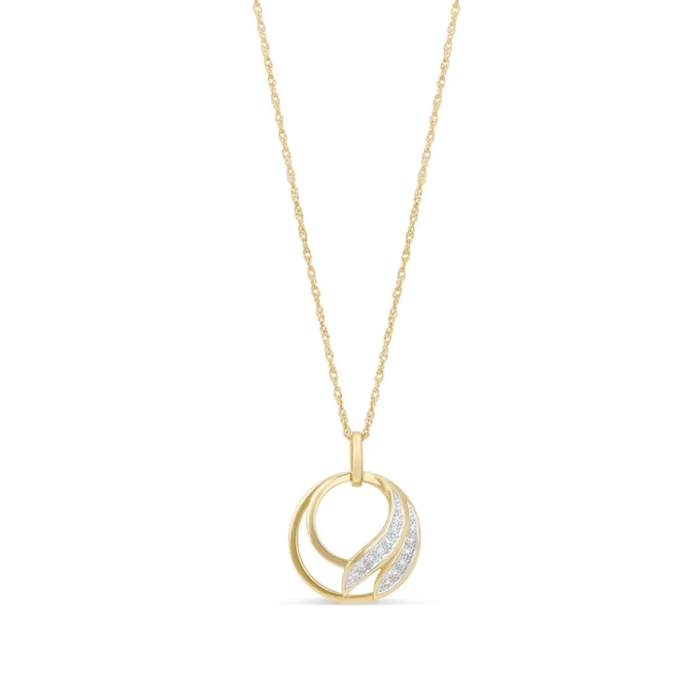 9ct Yellow Gold 0.07ct Diamond Open Circle Wave Pendant