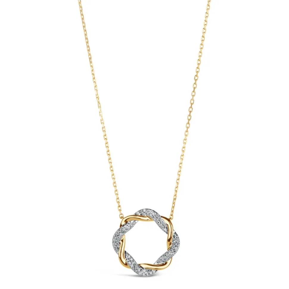 9ct Yellow Gold 0.12ct Diamond Twist Circle Necklet
