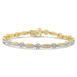 9ct Yellow Gold 1.96ct Diamond Cluster Bar Bracelet