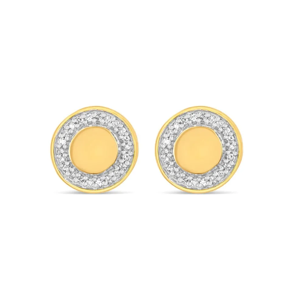 9ct Yellow Gold 0.06ct Diamond Circle Disc Stud Earrings