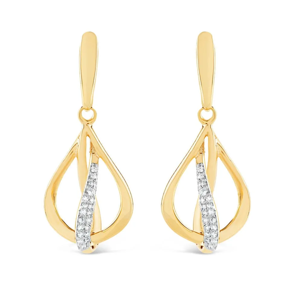 9ct Yellow Gold 0.07ct Diamond Four Strand and Open Sphere Drop Earrings