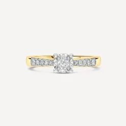 9ct Yellow Gold 0.17ct Diamond Illusion Solitaire Shoulders Ring