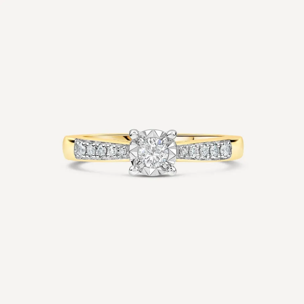 9ct Yellow Gold 0.17ct Diamond Illusion Solitaire Shoulders Ring