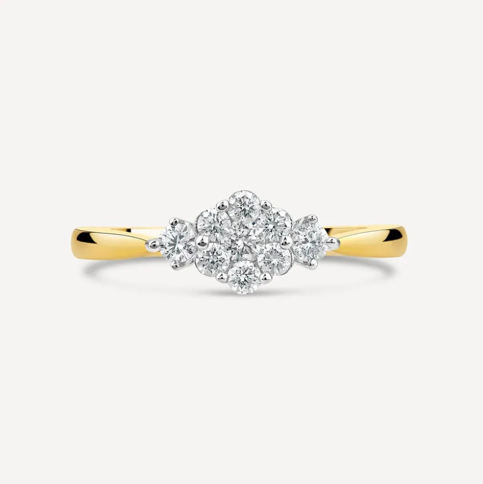 18ct Yellow Gold 0.43ct Diamond Flower Cluster & Sides Ring