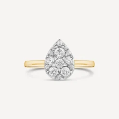 9ct Yellow Gold 0.50ct Diamond Cluster Pear Shaped Ring