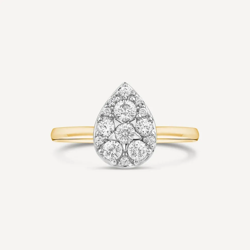 9ct Yellow Gold 0.50ct Diamond Cluster Pear Shaped Ring