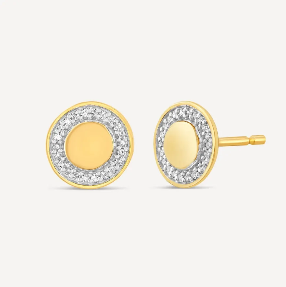 9ct Yellow Gold 0.06ct Diamond Circle Disc Stud Earrings