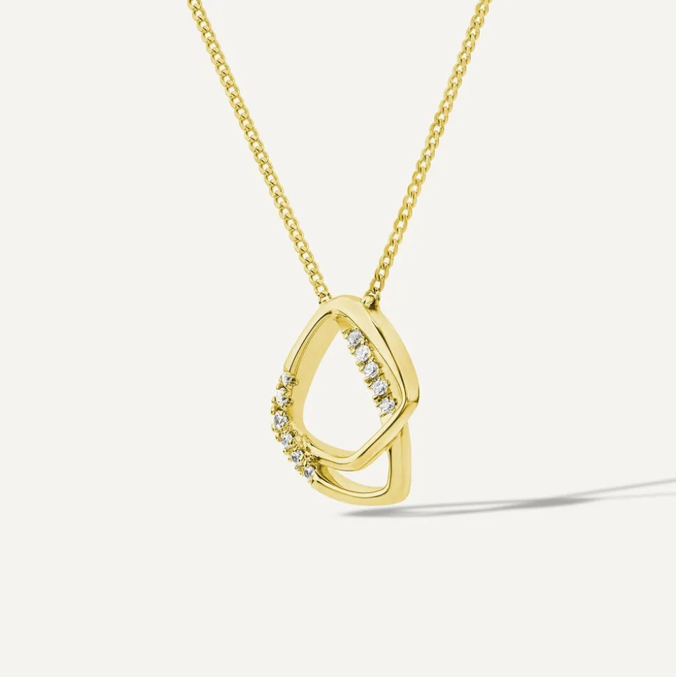 9ct Yellow Gold 0.06ct Diamond Set Double Shapes Necklet
