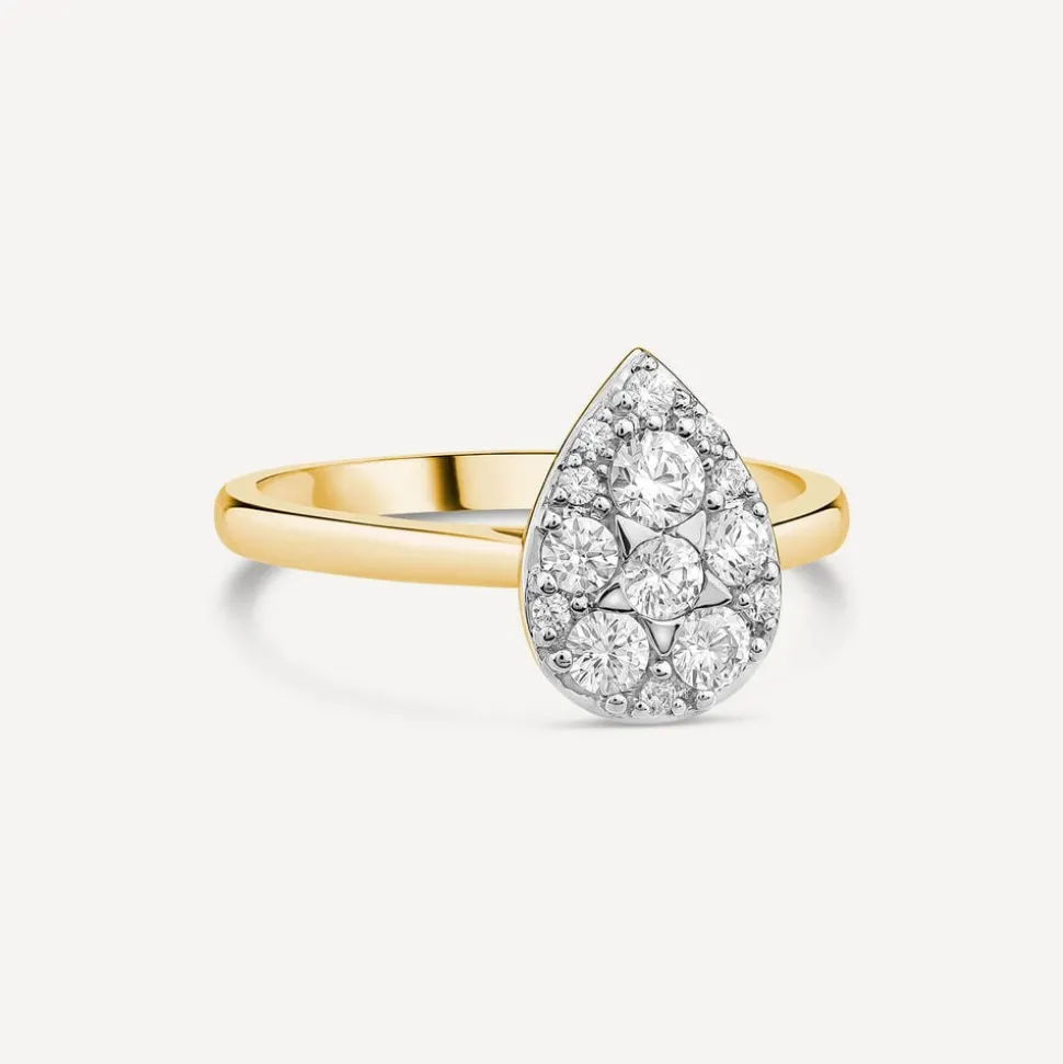 9ct Yellow Gold 0.50ct Diamond Cluster Pear Shaped Ring