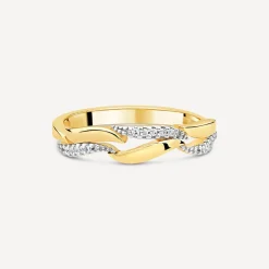 9ct Yellow Gold 0.07ct Diamond Polished Wave Ring