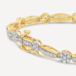 9ct Yellow Gold 1.96ct Diamond Cluster Bar Bracelet
