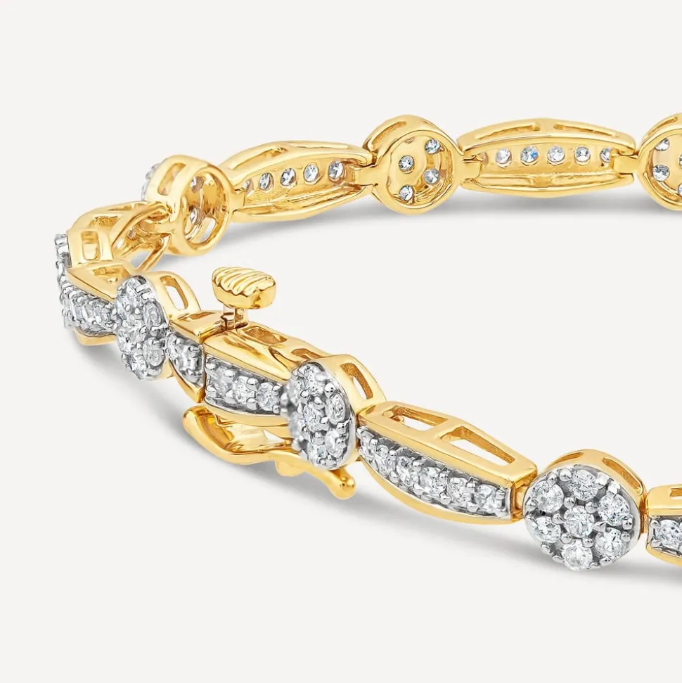 9ct Yellow Gold 1.96ct Diamond Cluster Bar Bracelet