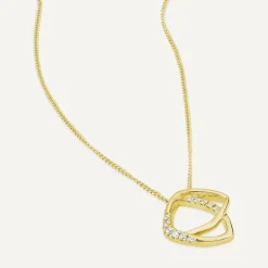 9ct Yellow Gold 0.06ct Diamond Set Double Shapes Necklet