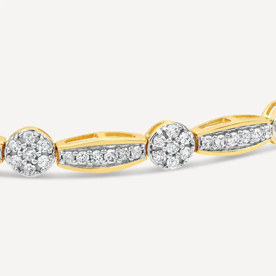 9ct Yellow Gold 1.96ct Diamond Cluster Bar Bracelet