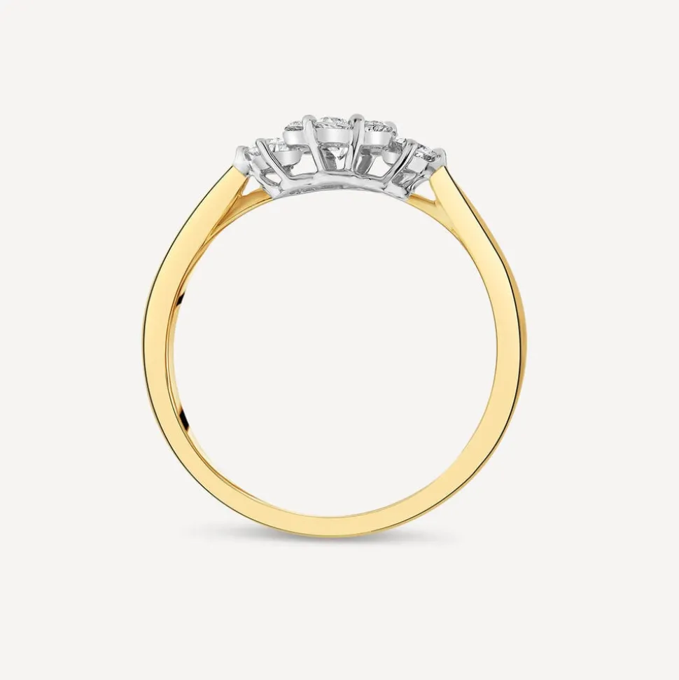 18ct Yellow Gold 0.43ct Diamond Flower Cluster & Sides Ring
