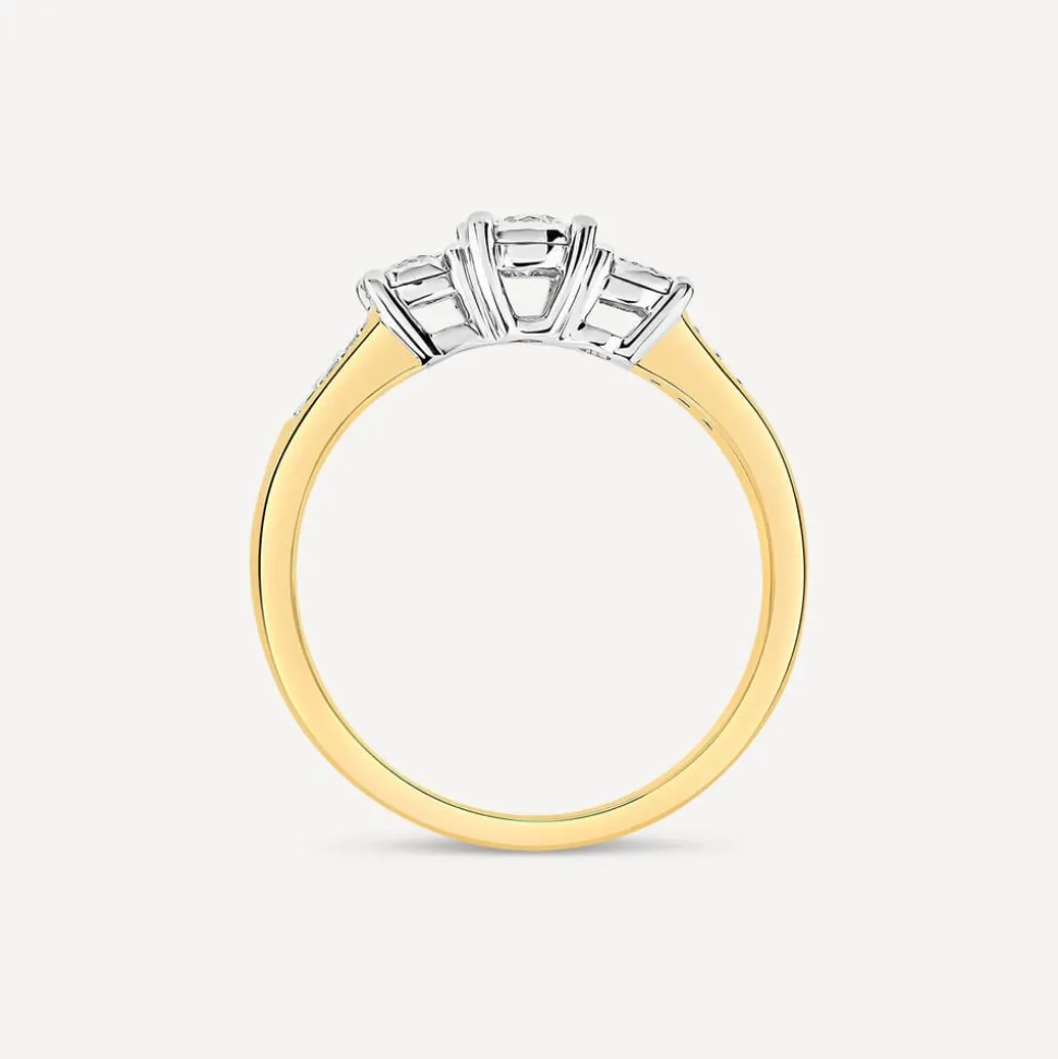 9ct Yellow Gold 0.33ct Illusion Three Stones & Diamond Shoulders Ring