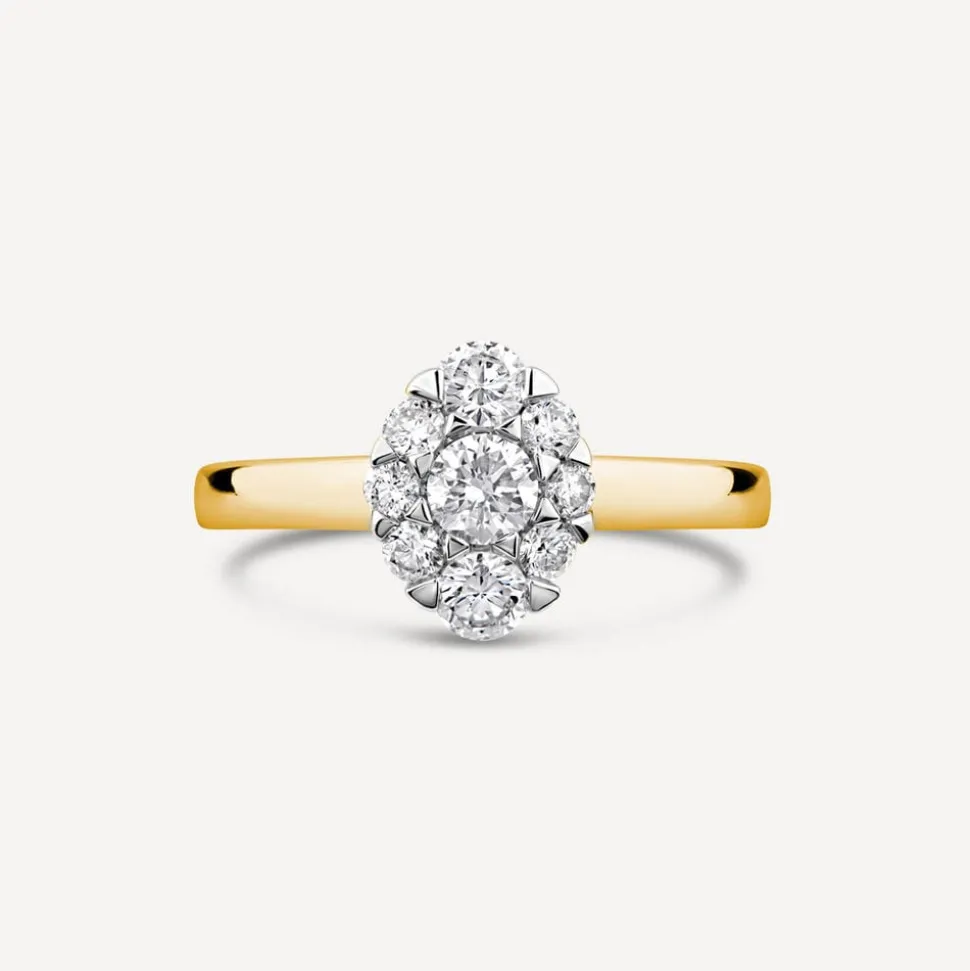 18ct Yellow Gold 0.57ct Oval Cluster Diamond Polished Band Engagement Ring