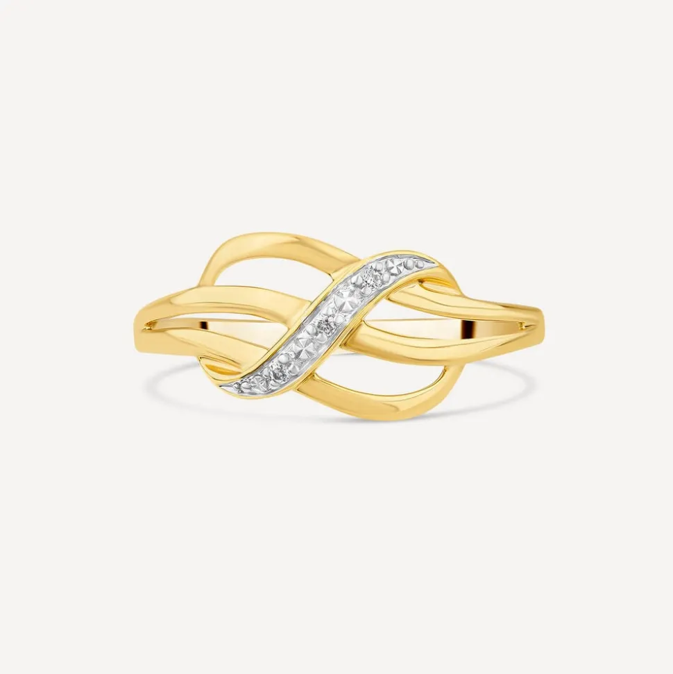 9ct Yellow Gold 0.01ct Pave Diamond Crossover Three Strand Ring