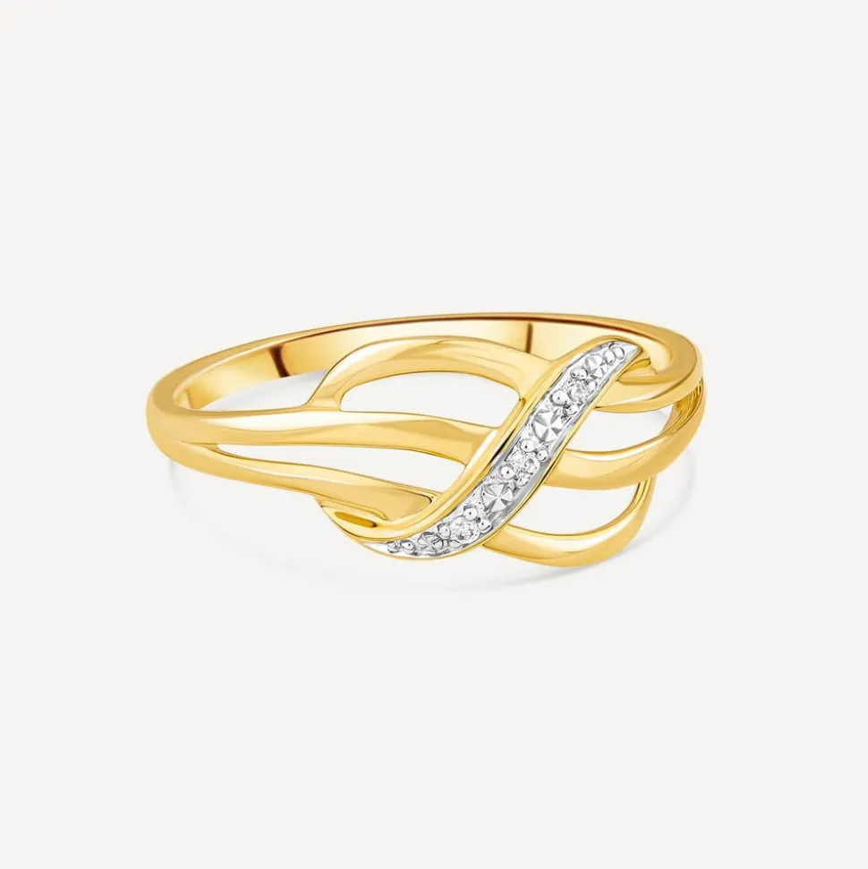 9ct Yellow Gold 0.01ct Pave Diamond Crossover Three Strand Ring
