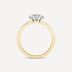 18ct Yellow Gold 0.56ct Round Flower Cluster Diamond Polished Band Engagement Ring