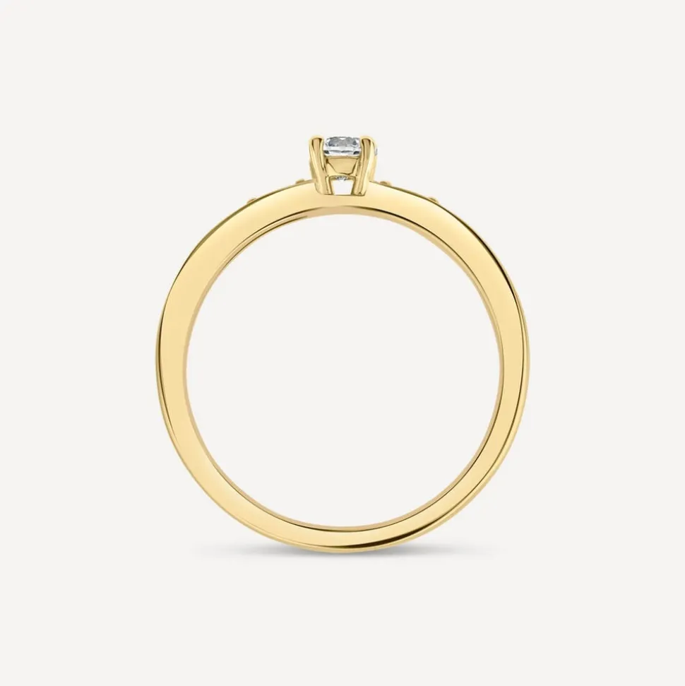 18ct Yellow Gold 0.37ct Solitaire & Baguette Shoulders Diamond Engagement Ring