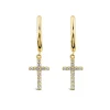 9ct Yellow Gold Cubic Zirconia Drop Cross Hoop Earrings