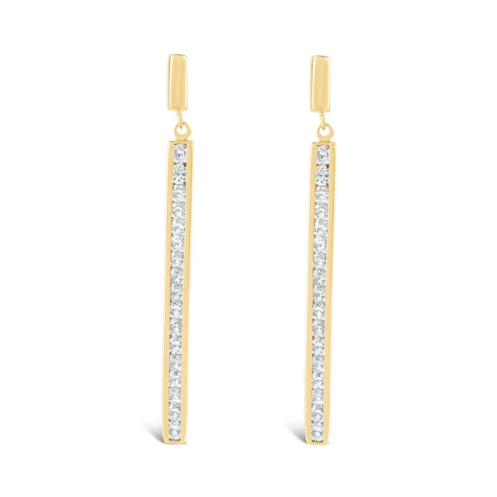 9ct Yellow Gold Cubic Zirconia Channel Set Bar Drop Earrings