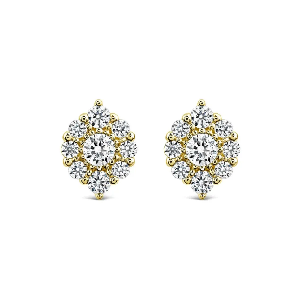 9ct Yellow Gold Cubic Zirconia Cluster Flame Stud Earrings