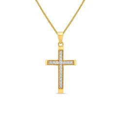 9ct Yellow Gold Cubic Zirconia Channel Set Cross Pendant