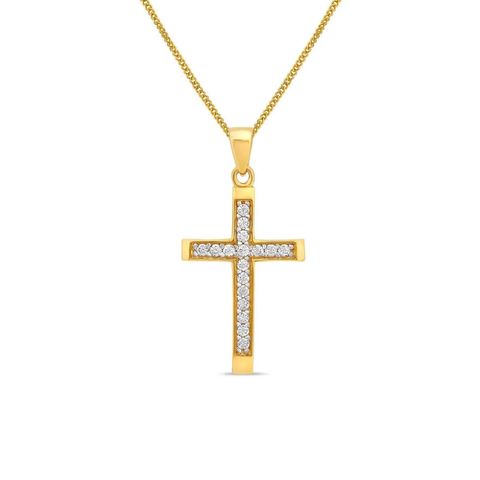 9ct Yellow Gold Cubic Zirconia Channel Set Cross Pendant
