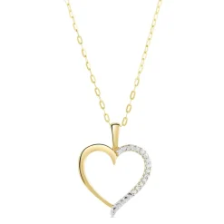 9ct Yellow Gold Cubic Zirconia Open Heart Pendant (Chain Included)