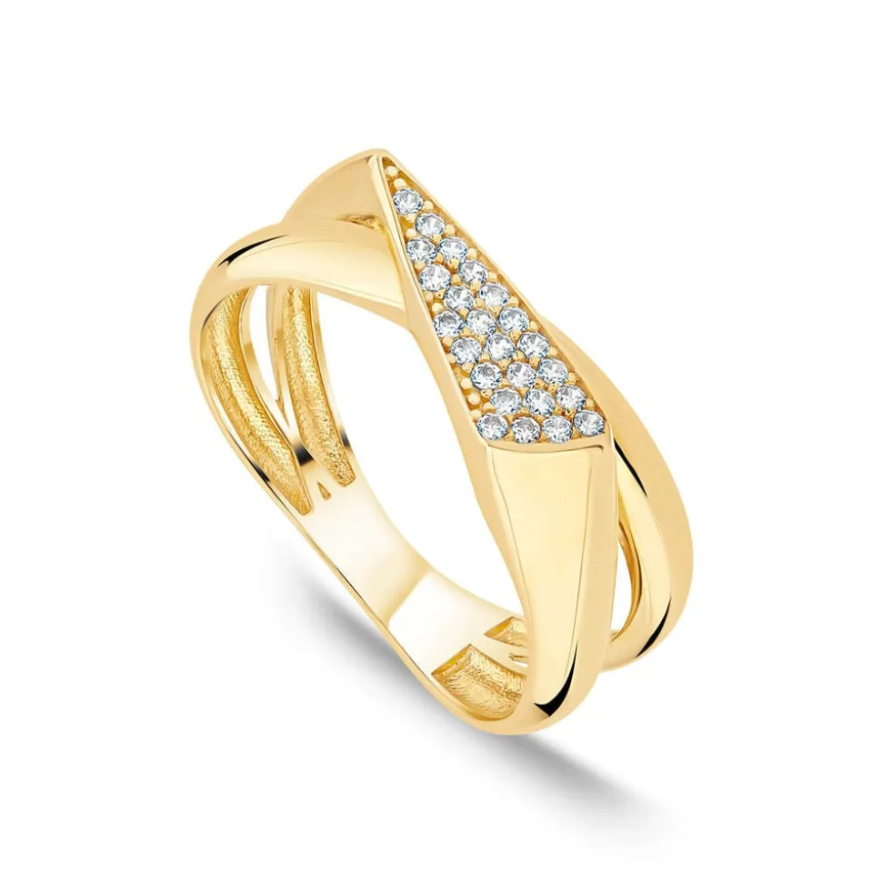 9ct Yellow Gold Cubic Zirconia Pave Flap Polished Ring