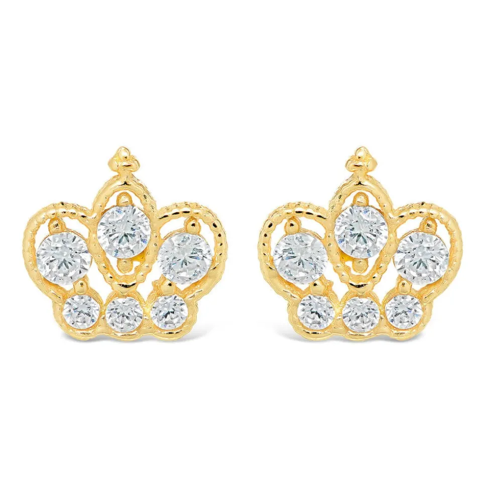 9ct Yellow Gold Cubic Zirconia Crown Stud Earrings