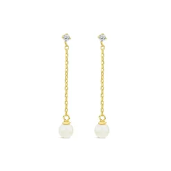 9ct Yellow Gold Cubic Zirconia Top & Chain Pearl Drop Earrings