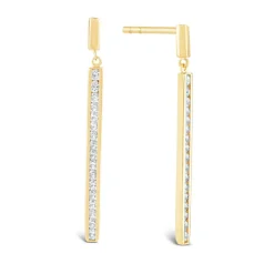 9ct Yellow Gold Cubic Zirconia Channel Set Bar Drop Earrings