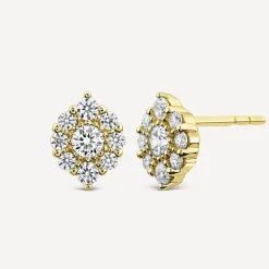 9ct Yellow Gold Cubic Zirconia Cluster Flame Stud Earrings