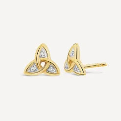 9ct Yellow Gold Cubic Zirconia Trinity Knot Stud Earrings