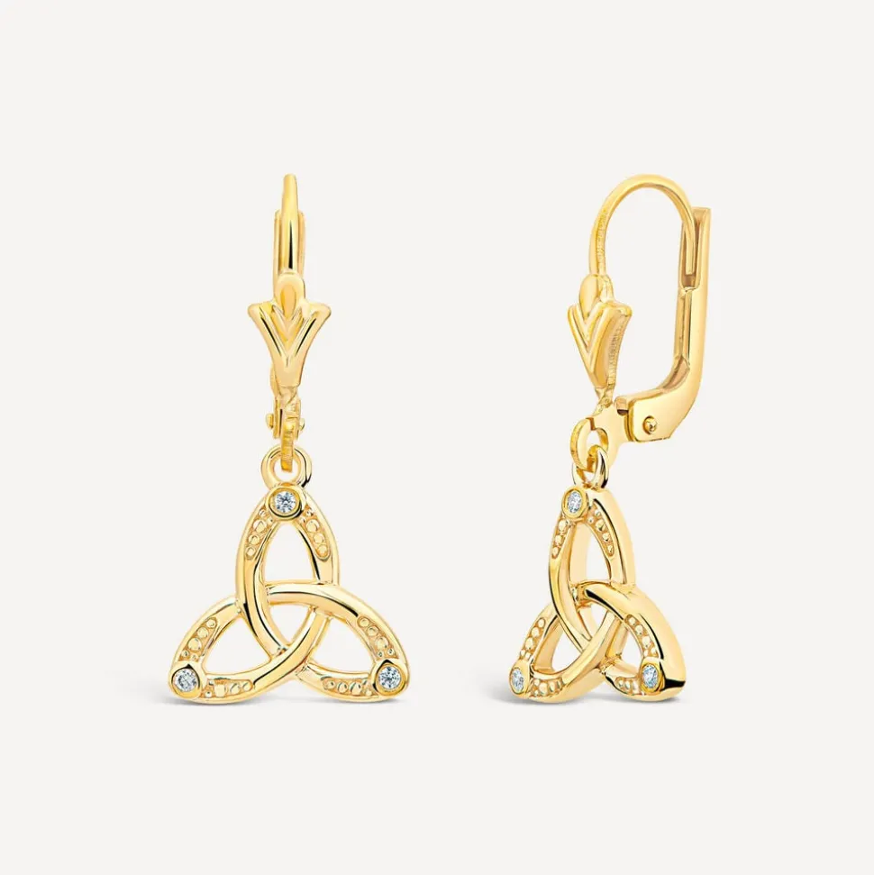 9ct Yellow Gold Cubic Zirconia Trinity Knot Drop Earrings