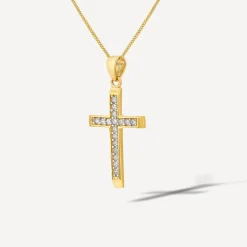 9ct Yellow Gold Cubic Zirconia Channel Set Cross Pendant