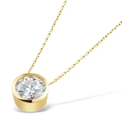 9ct Yellow Gold Cubic Zirconia Rubover Pendant (Chain Included)