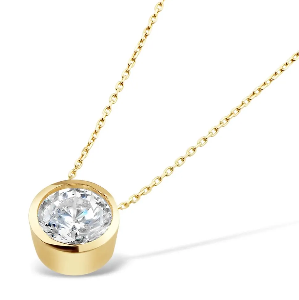 9ct Yellow Gold Cubic Zirconia Rubover Pendant (Chain Included)