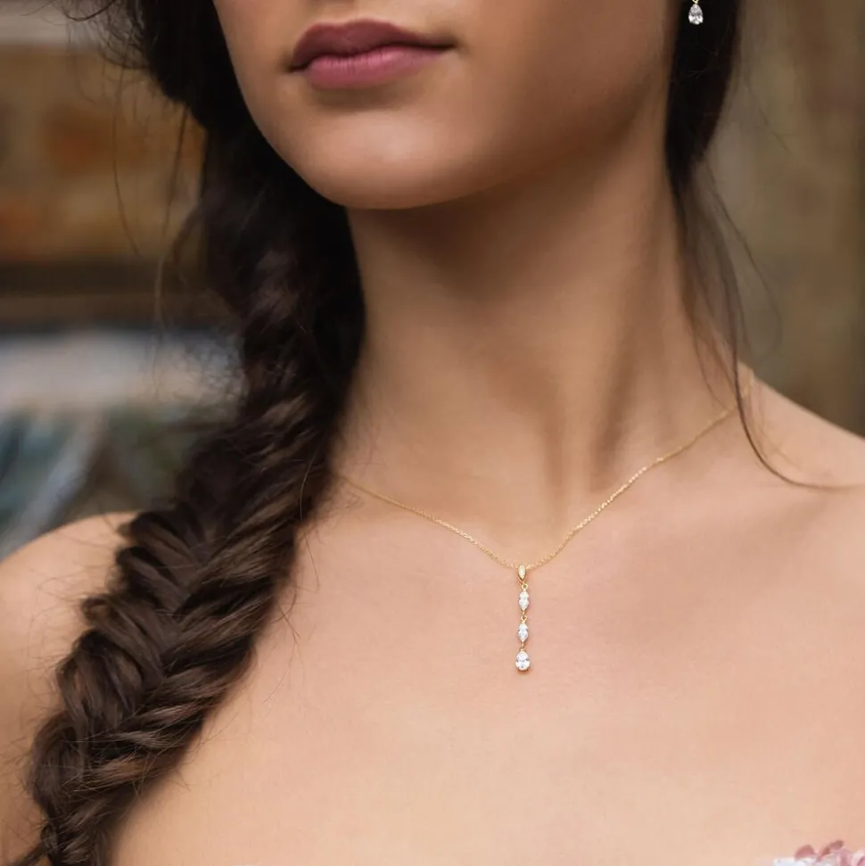 9ct Yellow Gold Cubic Zirconia Pear Drop Necklace