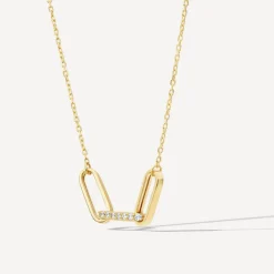 9ct Yellow Gold Cubic Zirconia Set Centre 3 Link Necklet