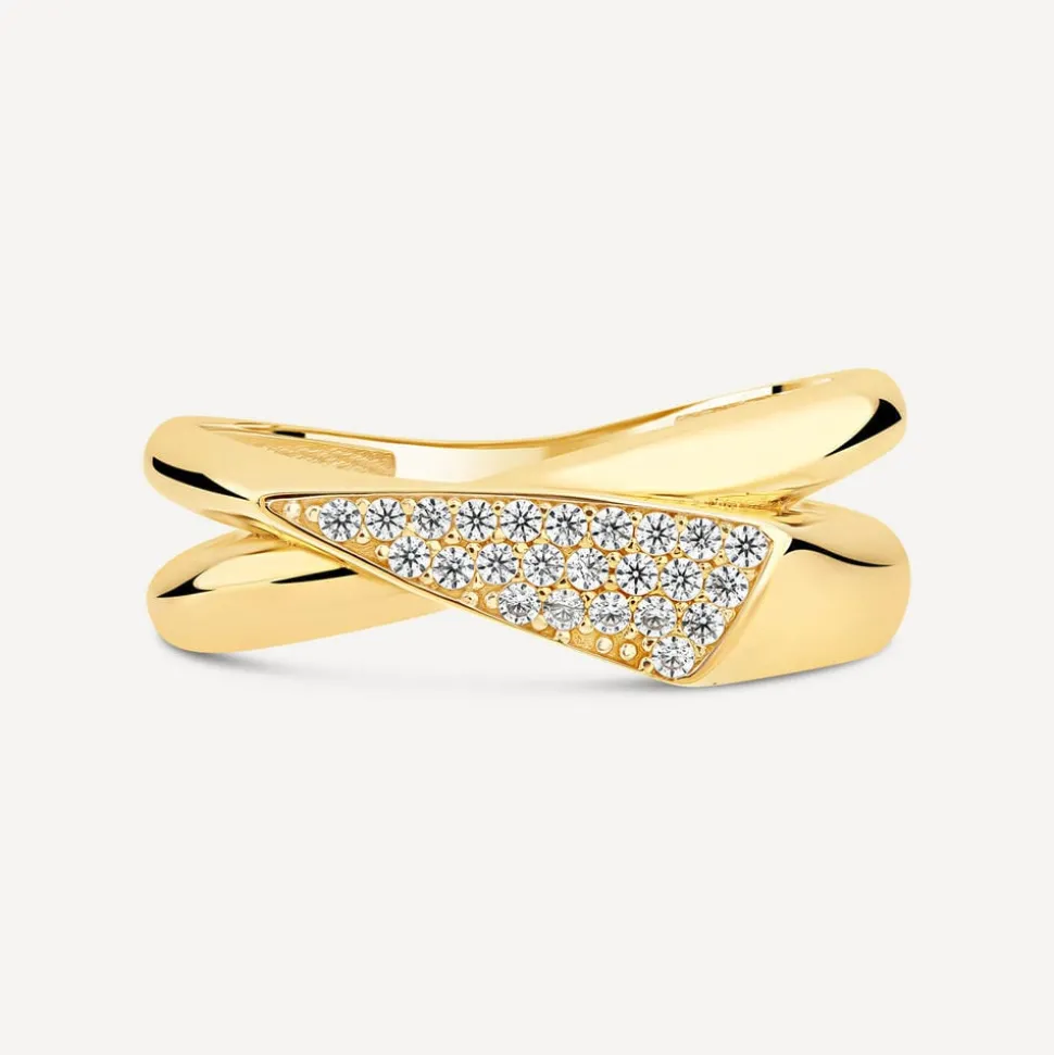 9ct Yellow Gold Cubic Zirconia Pave Flap Polished Ring
