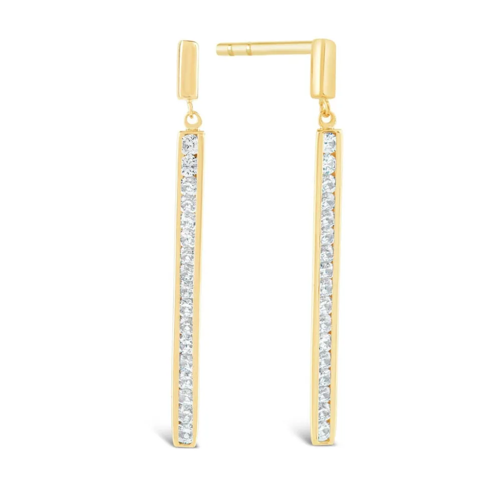 9ct Yellow Gold Cubic Zirconia Channel Set Bar Drop Earrings