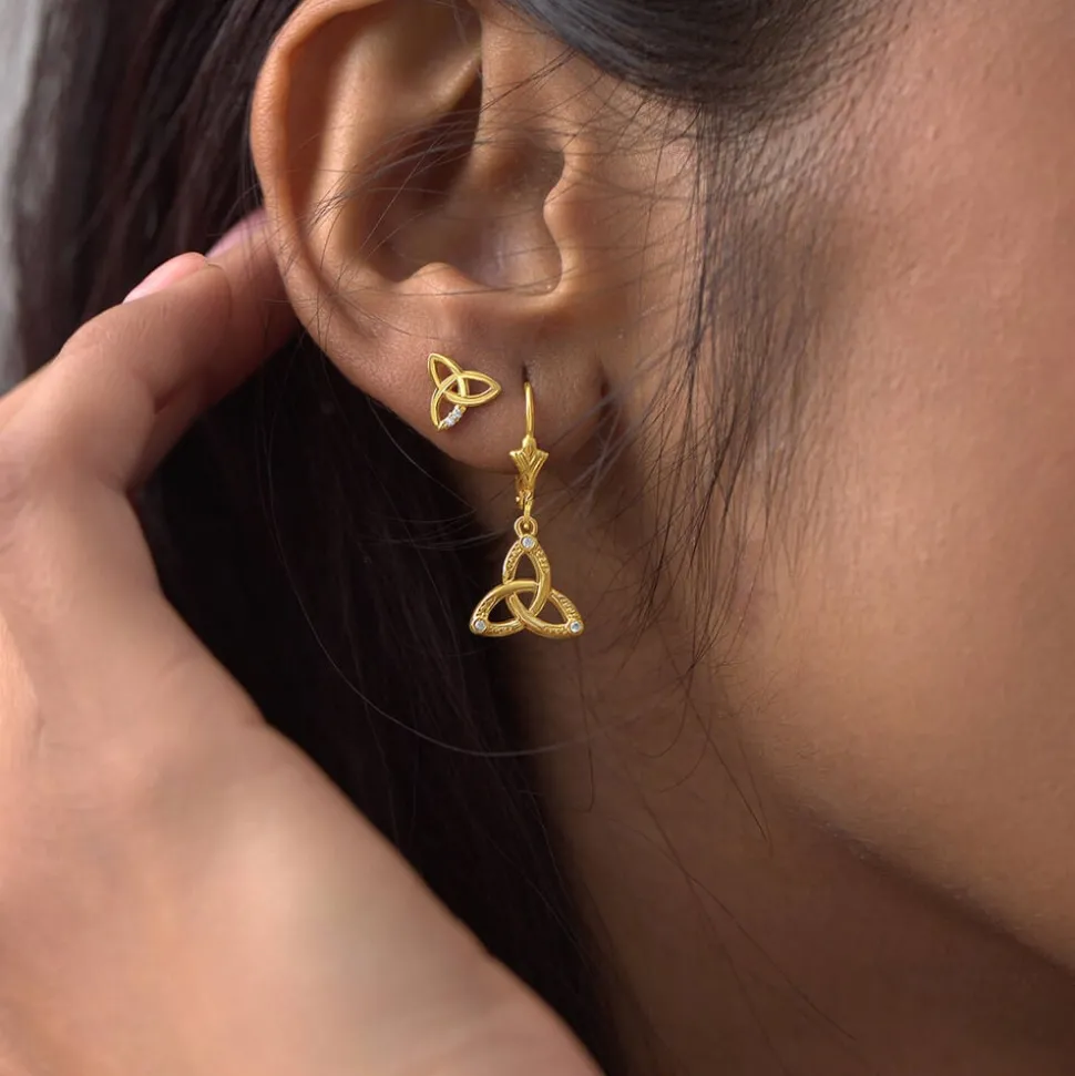 9ct Yellow Gold Cubic Zirconia Trinity Knot Drop Earrings