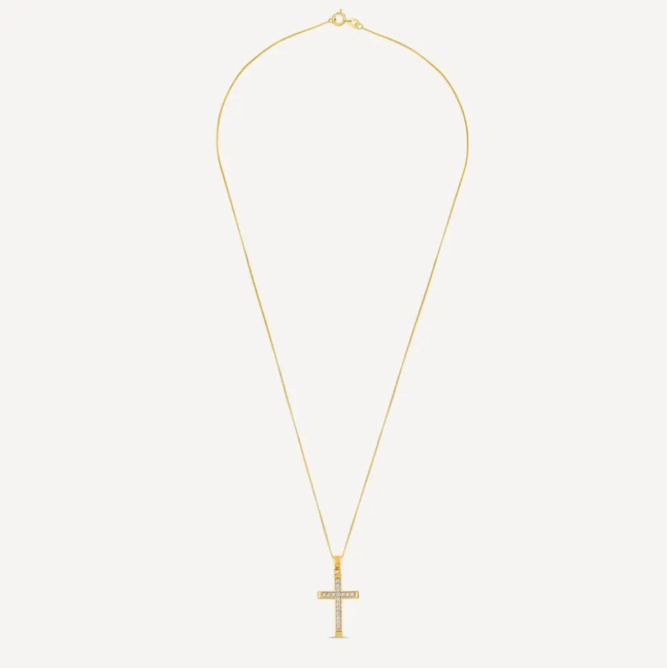 9ct Yellow Gold Cubic Zirconia Channel Set Cross Pendant