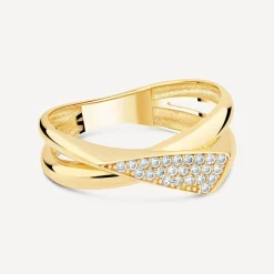 9ct Yellow Gold Cubic Zirconia Pave Flap Polished Ring