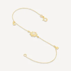 9ct Yellow Gold Cubic Zirconia Sun & Moon & Star Chain Bracelet