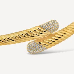 9ct Yellow Gold Cubic Zirconia Edge Ribbed Twist Bangle